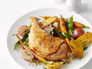 Roast Chicken with Spring Vegetables 300x225 - طرز تهیه ی مرغ کبابی همراه سبزیجات بهاری