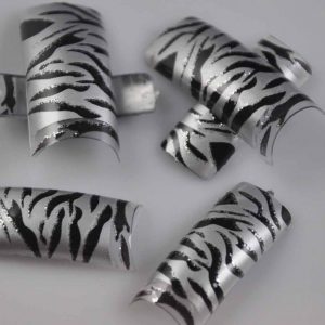 silver black charming zebra print designs false french nail art tips new 300x300 - طراحی ناخن